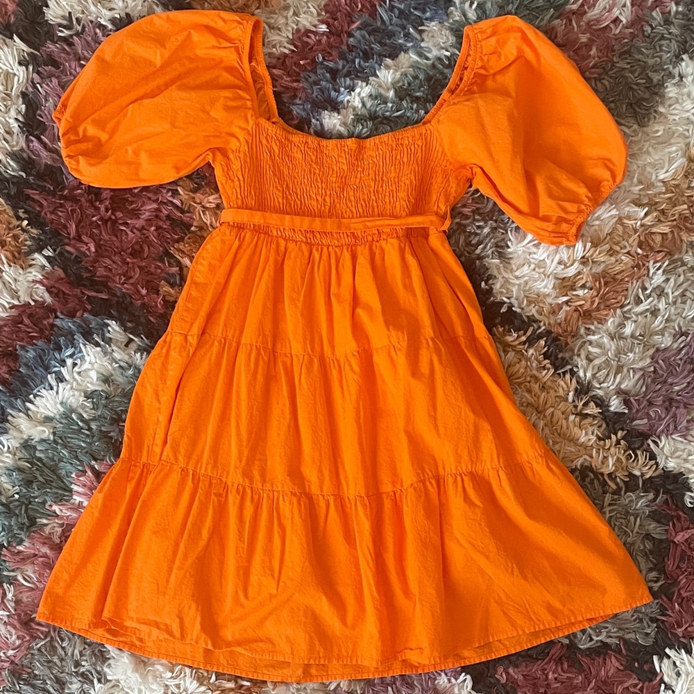 Sim & Sam Orange Puff Sleeve Mini Dress (M) - Picture 3 of 6
